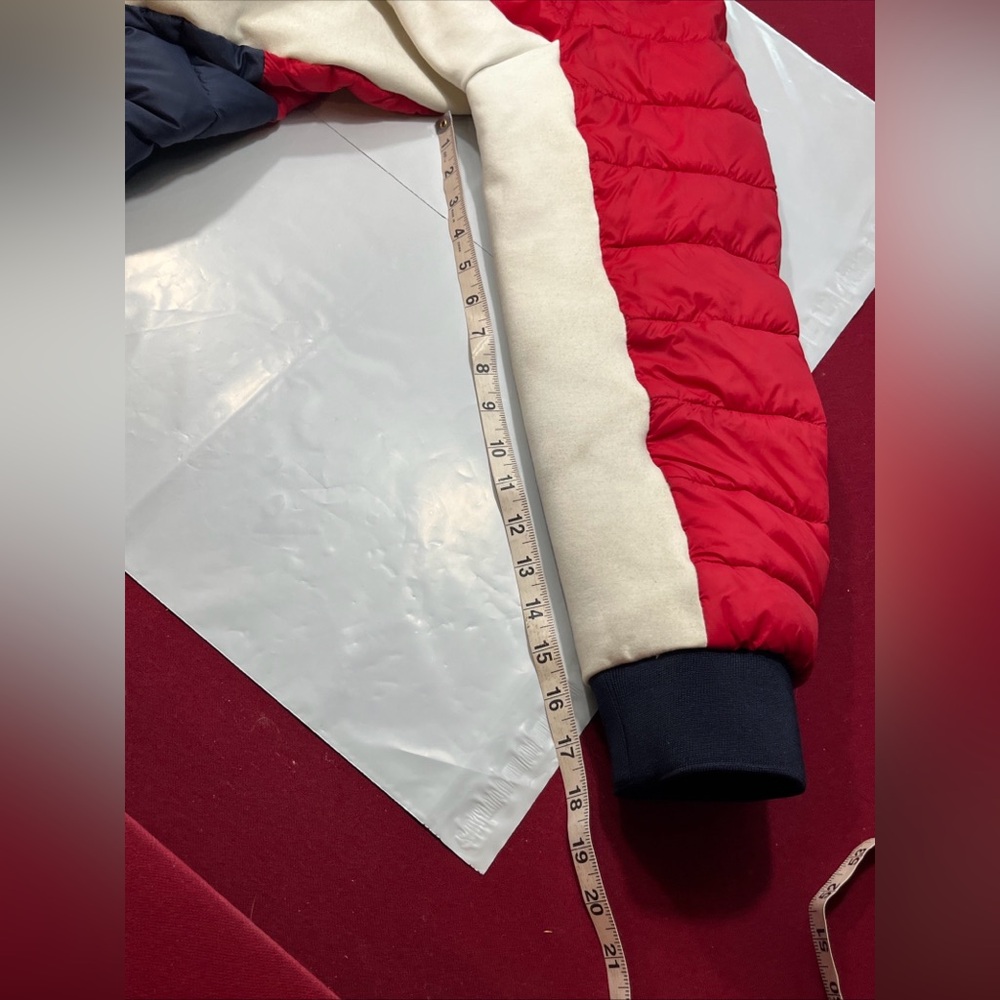 90s TOMMY HILFIGER JACKET Primaloft Red Blue WHITE Quilted Hooded Puffer coat 2X - Picture 4 of 16